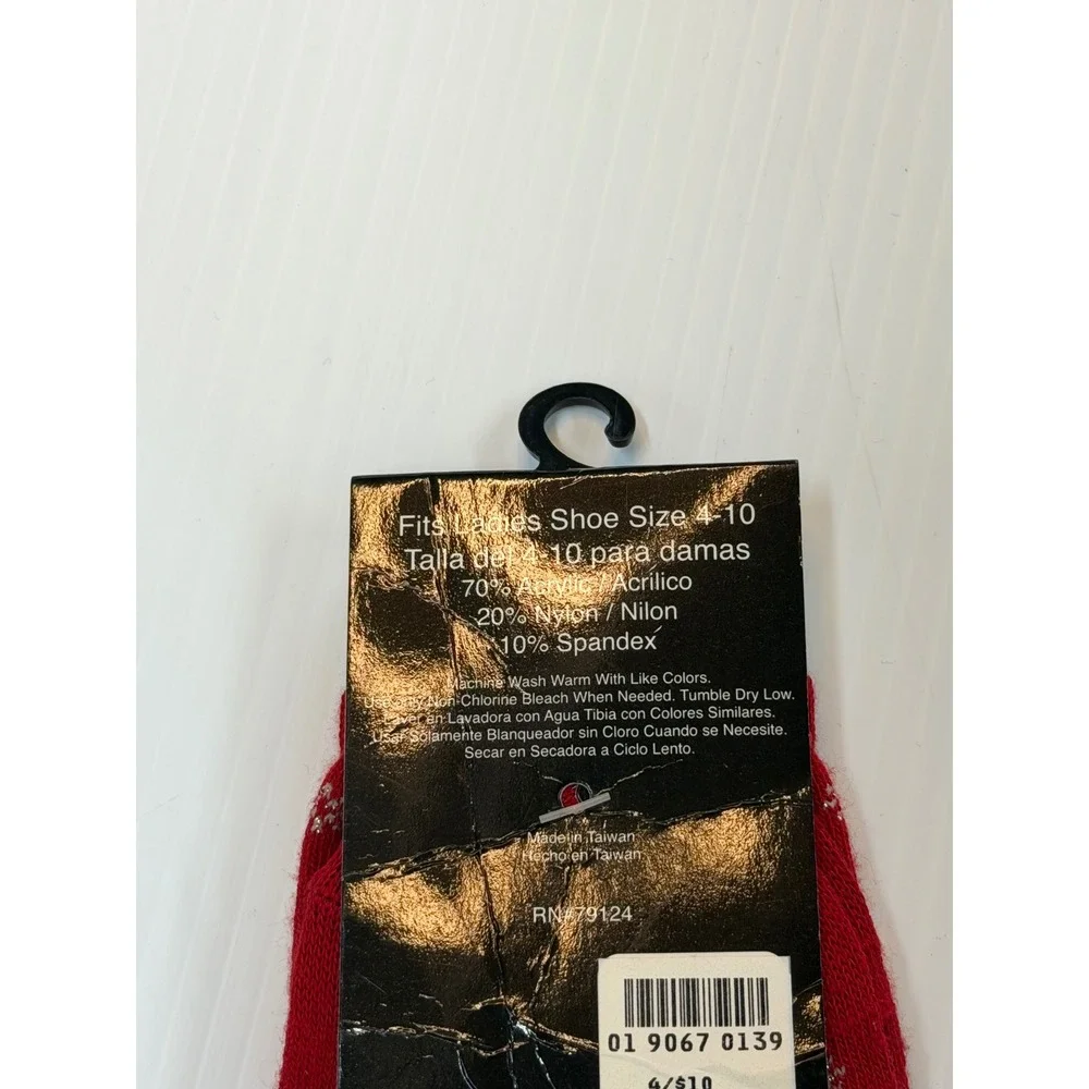 Happy Holiday Socks Red Christmas Tree Snowflake Festive Knit Crew Women OS 4-10